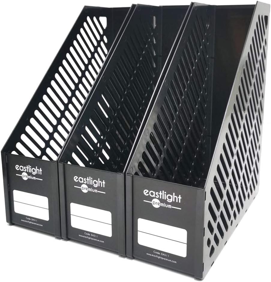 EASTLIGHT Pack of 3 Plastic Magazine Holders, Document File Folder Organizer for School Office Organization (Black)