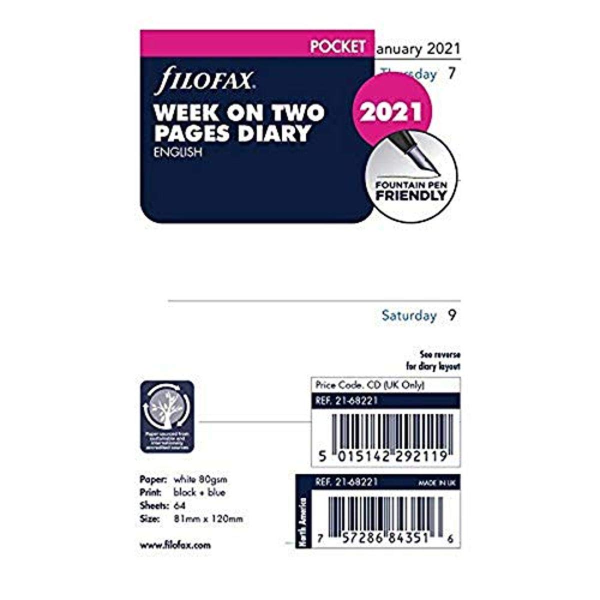 Filofax 2021, Pocket, Week To View, English (C68221-21)