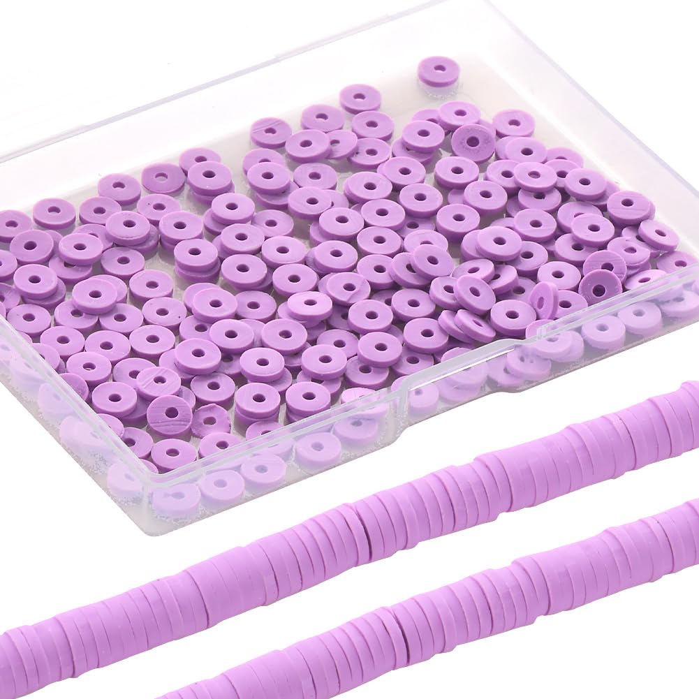 SUNNYCLUE 2 Strands 700Pcs+ Purple Clay Bead Clay Heishi Beads 6mm Heishi Bead Bulk Flat Beads Flat Disc Beads Heishi Vinyl Beads Spacer Loose Beads for Jewellery Making DIY Bracelets Necklace Gifts — image 1