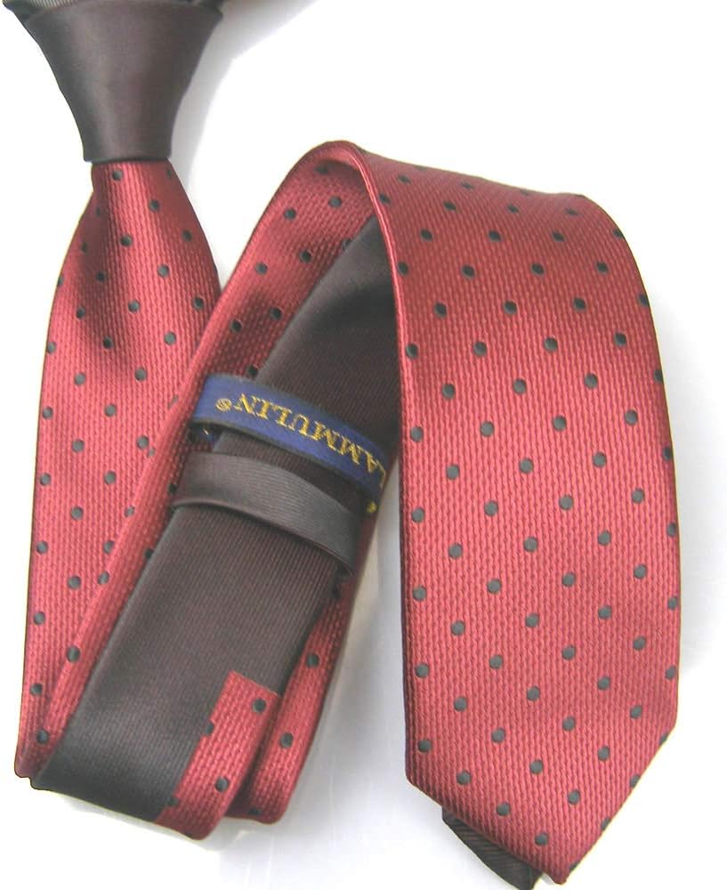 Lammulin Ties Solid Color knot Contrast Polka Dot Woven Necktie Skinny Tie 6cm