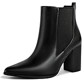 SICARE Chelsea Ankle Boots for Women Chunky Block Heel Booties Pointed Toe Stack Heel Brown Black Boots Dress Shoes Elastic Gore Slip On Comfortable Chelsea Boots