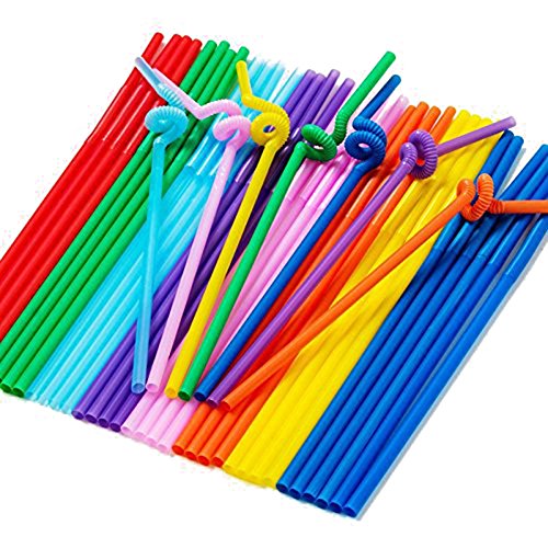 Hosaire Drinking Straws 100 Count Disposable Colored Extra Long Flexible Bendy Party Drinking Straws