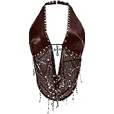 SOLY HUX Women's Gothic Grunge PU Leather Sparkly Halter Crop Top Y2k Deep V Neck Vest Rave Outfits