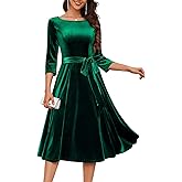 DRESSTELLS Velvet Cocktail Dress for Women, 2025 Winter Christmas Holiday Dress, 3/4 Long Sleeves Party Formal Gala