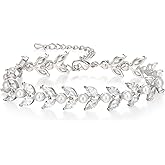 EVER FAITH Gorgeous Cubic Zirconia Wedding Link Bracelet for Bride Bridesmaids, Simulated Pearl Clear Marquise Teardrop Crystal Bridal Jewelry for Women Prom