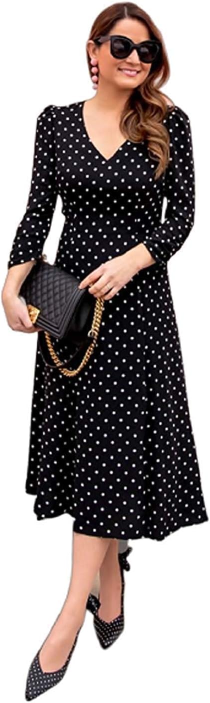 OM FAB Floral Printed Knee Length Dress for Women Black