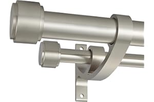 Lwiiom Double Curtain Rods with Aluminum Bouquet Brackets and End Cap Finials, Brushed Nickel Curtain Rods for Windows 72 to 