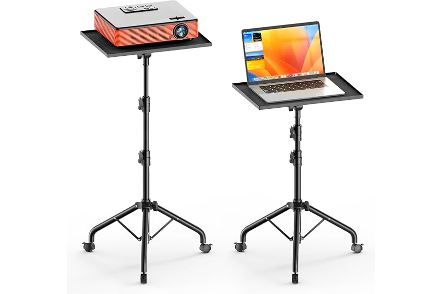 Projector Stand Tripod, Adjustable Height 26.6 to 47.2 Inch Laptop Tripod on Wheels, Portable Projector Mount, Stable Floor Stand for Office, Home, Outdoor, Studio and DJ Racks