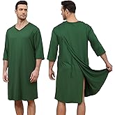 Liokoc Soft Elastic Men's Hospital Gown with Shoulder Snaps, Waist Drawstring, Side Pockets, Patient Gown for Men