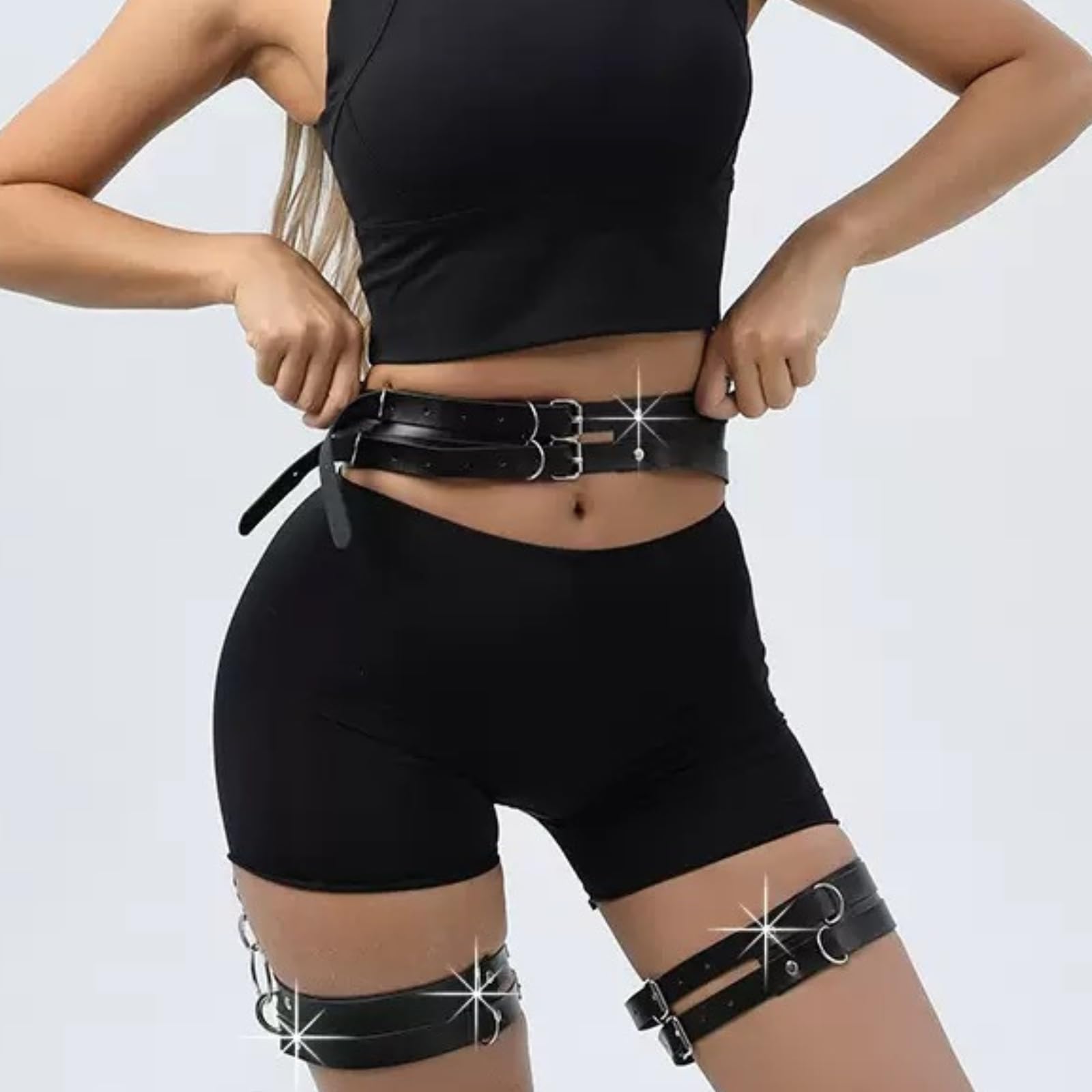 Women Punk Belts PU Leather Body Chain Waist Belt BDSM Lingerie Bondage Bodysuit Goth Harness Lingerie
