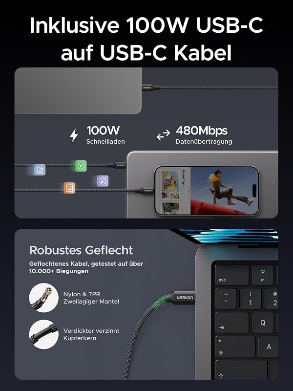 Nexode Air 100W USB C Ladegerät mit 1 m USB C Kabel, 1x USB-C Port,