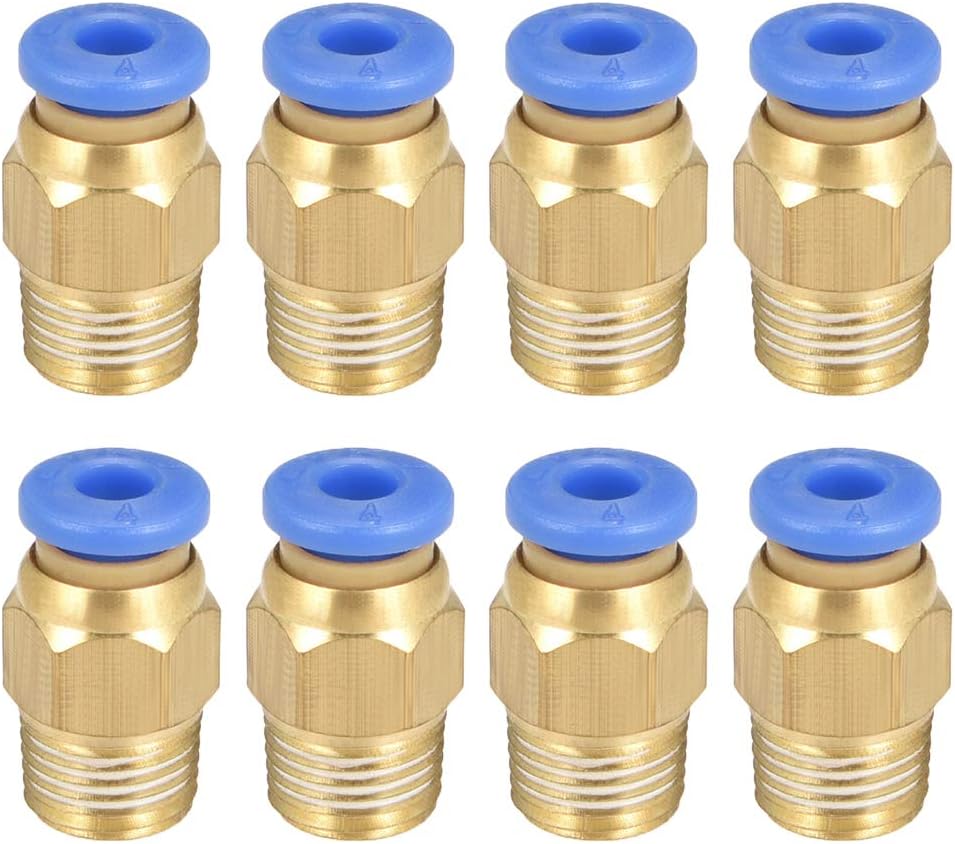 sourcing map Straight Pneumatic Push to Quick Connect Fittings G1/8 Male x 4mm Tube OD 8pcs, Gold,blue, G1/8 x 4mm