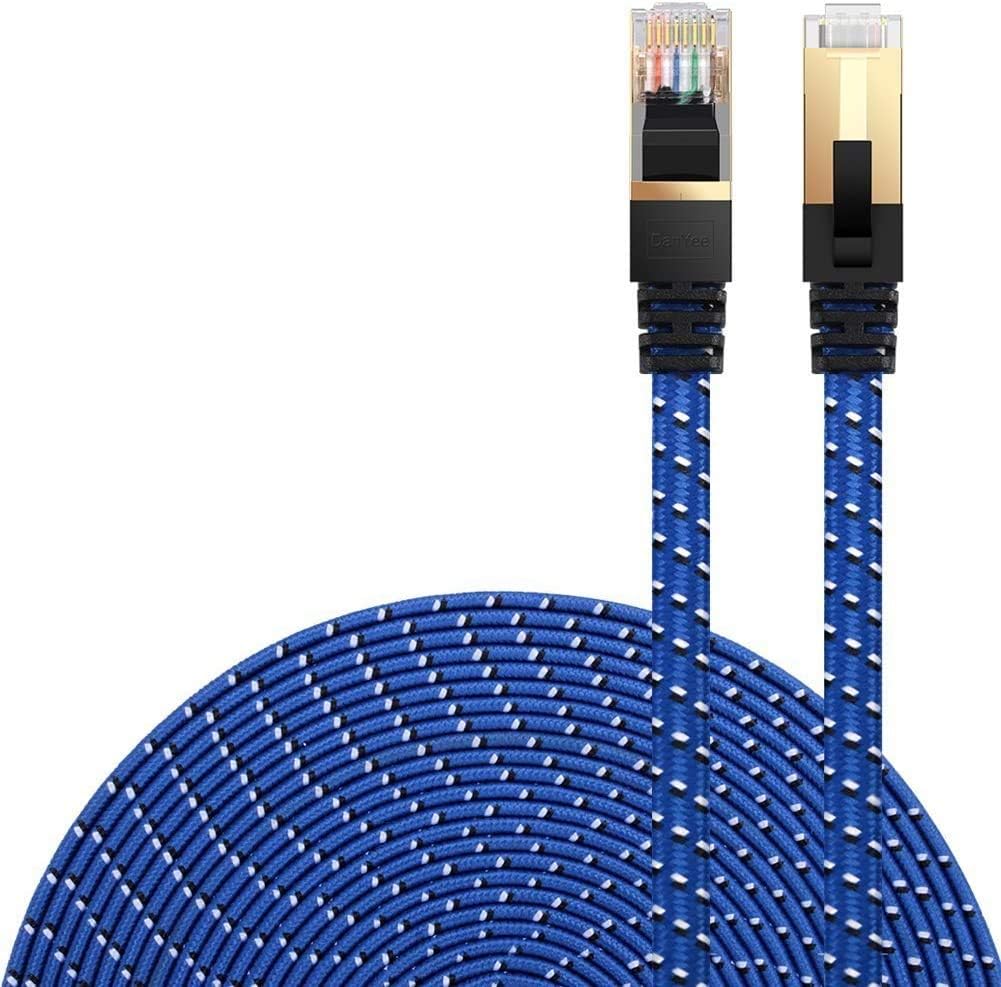 DanYee Cat 7 Ethernet Cable, 2 Packs 1.6ft Nylon CAT7 High Speed Professional Gold Plated Plug STP Wires CAT 7 RJ45 Ethernet Cable 3FT 10FT 15FT 26FT 50FT 66FT 100FT (Blue 1.6ft 2Packs)