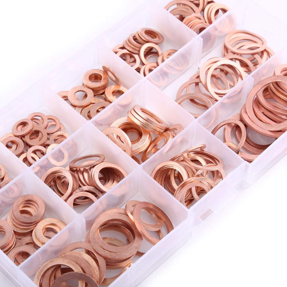 280 Pcs Copper Washer Set, Metric Sealing Washers, Flat Washer Gasket, 12 Sizes Sealing Washers Flat Washers Assortment Kit with Storage Case(M5-M26)