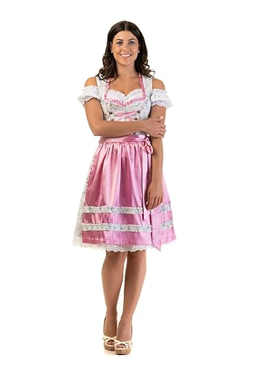 Dirndl Trachtenkleid Damen Elena (Rosa) 3.tlg Set Bluse und SCHÜRZE