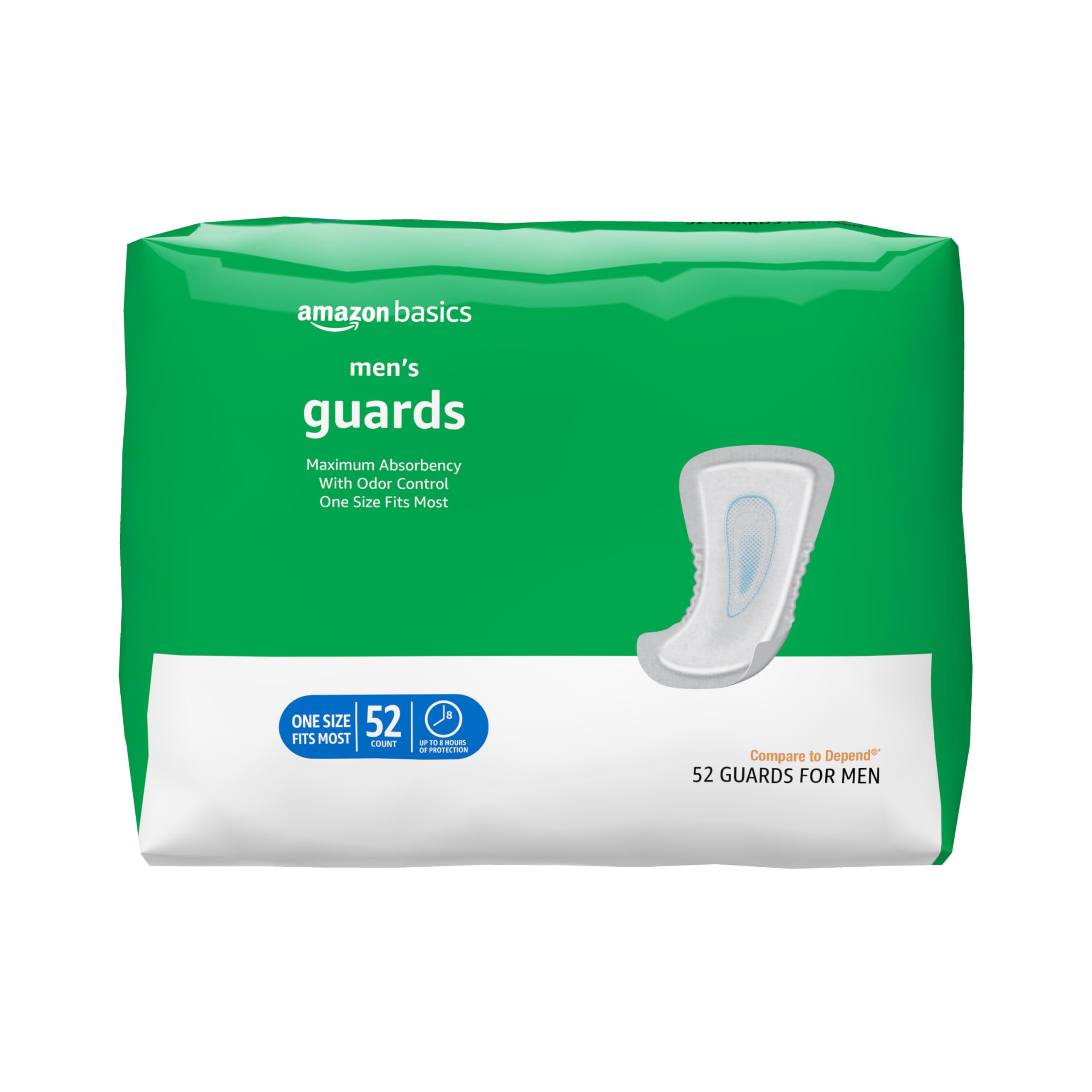 Photo 1 of Amazon Basics Men's Incontinence Guards, Maximum Absorbency, 52 Count, (1 Pack of 52)