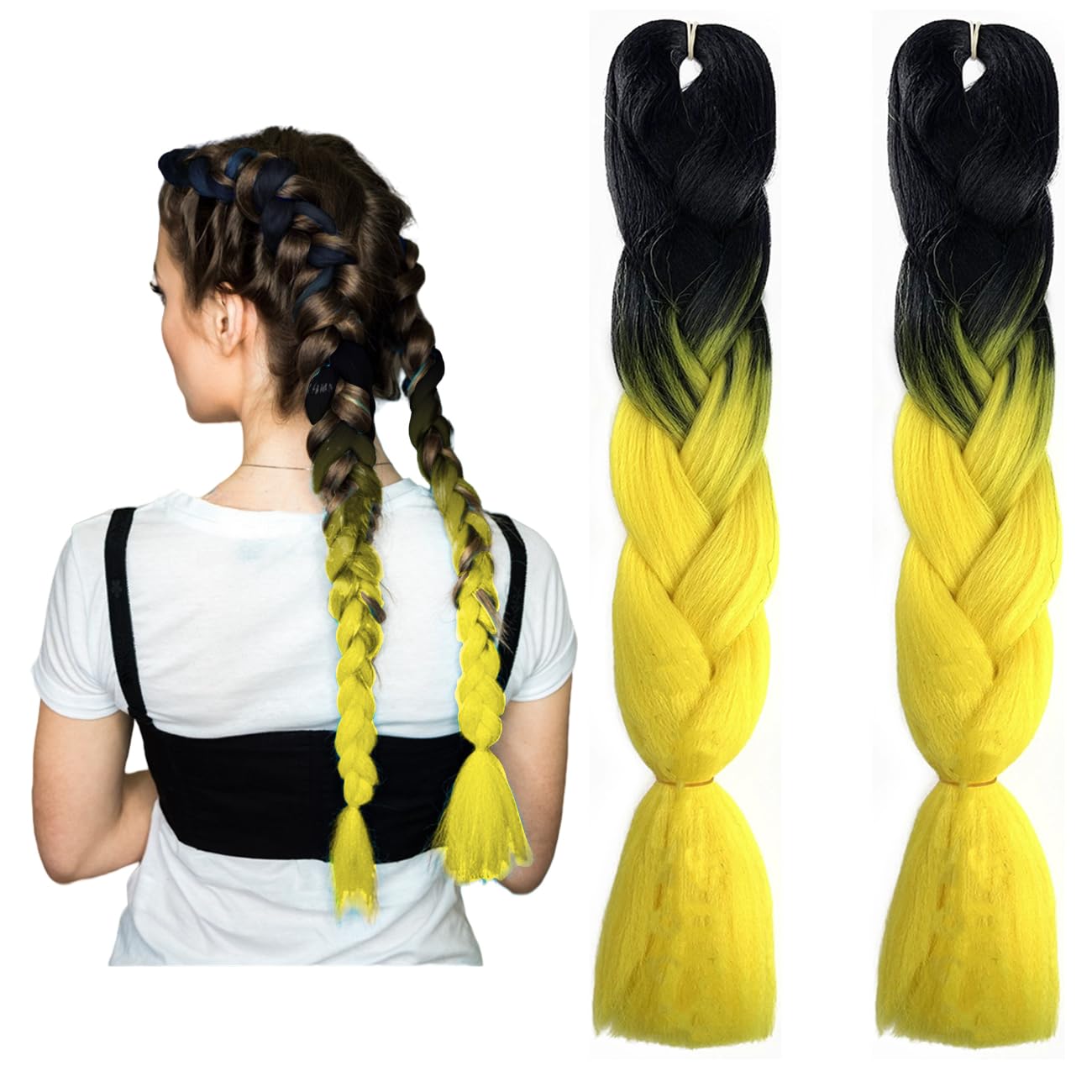 Crochet Braids Hair Extensions Synthetic Hair for Braiding Ombre Pre Stretched High Temperature Black to Yellow Hairpieces for Women 2022