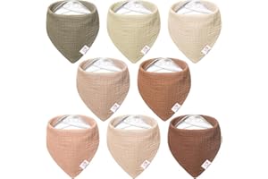 Bearmoss Muslin Baby Bibs 8 Pack Soft Bandana Bibs for Drooling & Teething, Absorbent Burp Cloths with Adjustable Snaps