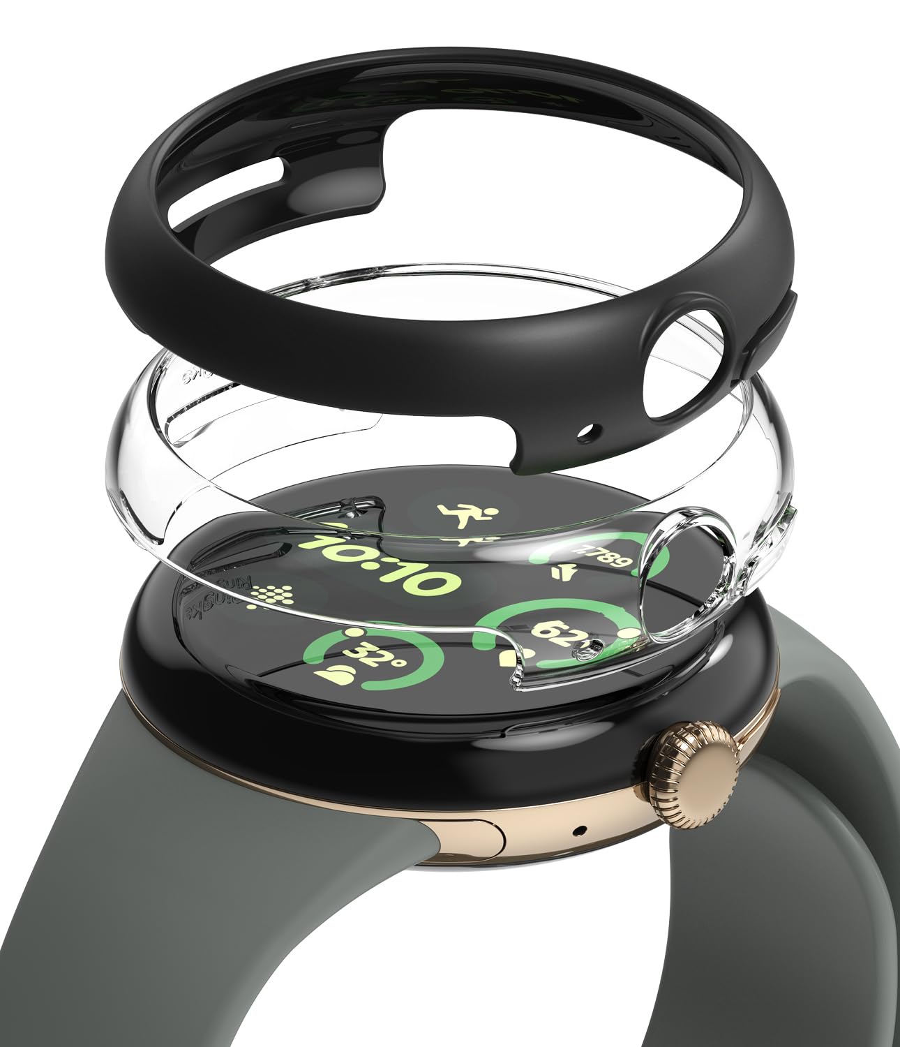 Ringke Slim [2 Pack] Compatible with Google Pixel Watch 3 45mm Case, Anti-Yellowing Hard PC Thin Bezel Frame Scratch Resistant Cover - Clear & Matte Black