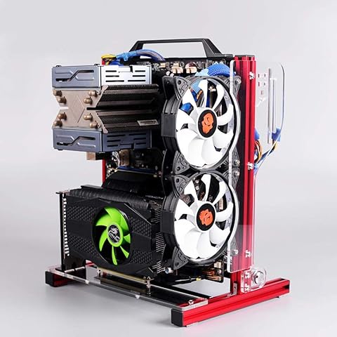 Marco de Aluminio Abierto, overclocking Vertical de computadora Caja de PC con Marco de Aluminio Abierto, Bastidor de chasis de autoensamblaje DIY para Placa Base ITX (17 x 17 cm)/M-ATX/ATX(Rojo)