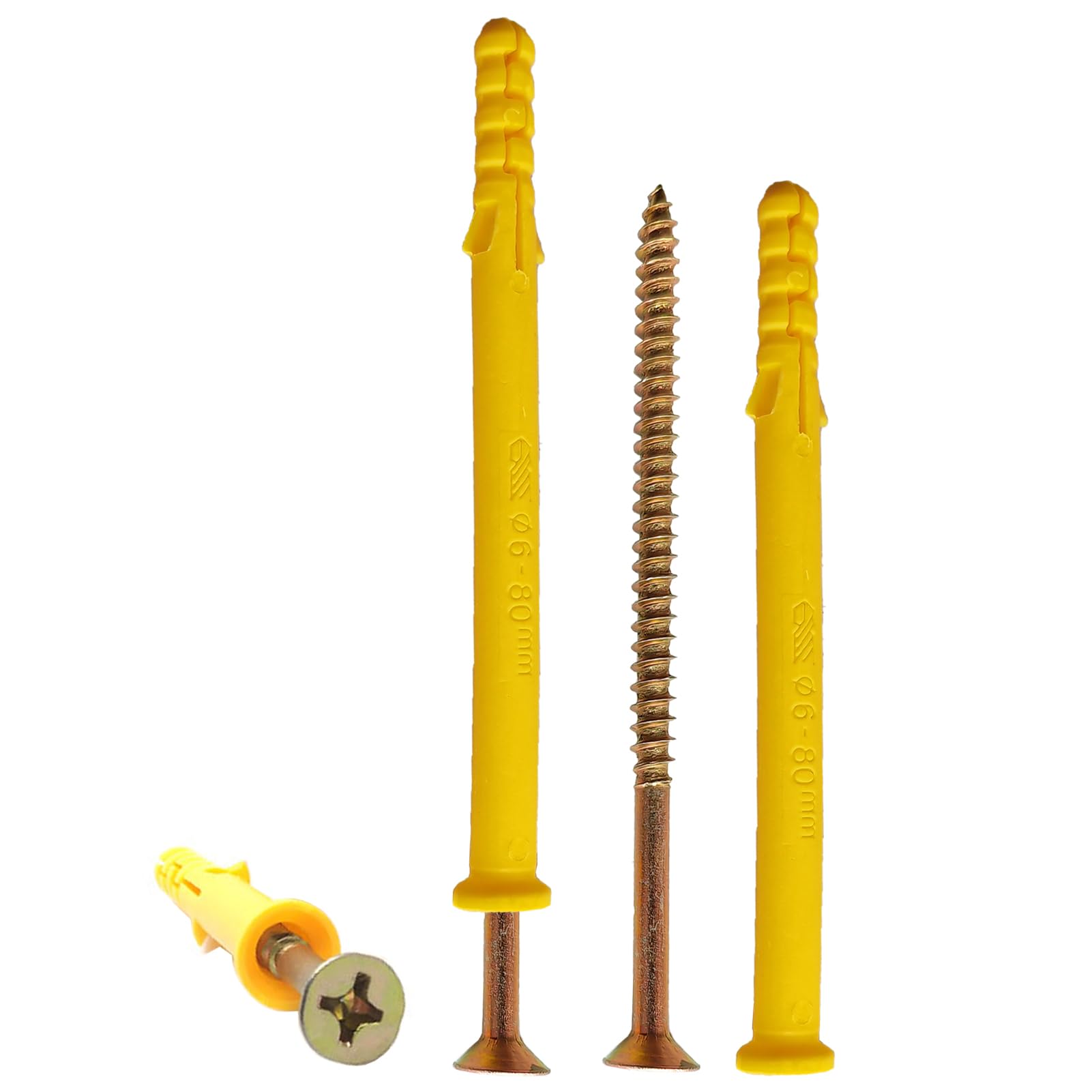 124 Pcs Wall Plugs for Brick,62 x M4*80 Masonry Self Tapping Screws,62 x M6*80 Expansion Pipe Anchor Bolts,Raw Plugs for Brick Wall,Heavy Duty Wood Screws and Wall Plug Kit for Concrete Drywall