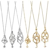 SUNNYCLUE 1 Box 6pcs 3 Styles Crystal Stone Holder Necklace Stone Cage Necklace Metal Stainless Steel Golden Silver Interchangeable Empty Gemstones Moon Star Cords for Jewelry Making Adults DIY