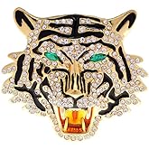 Gold Tiger Head Brooch Pins，Punk Rhinestone Crystal Animal Lapel Pin,Charm Lion Coat Collar Suit Pin Brooch for Men Boy