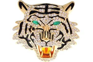 RRDAILY Gold Tiger Head Brooch Pins，Punk Rhinestone Crystal Animal Lapel Pin,Charm Lion Coat Collar Suit Pin Brooch for Men Boy