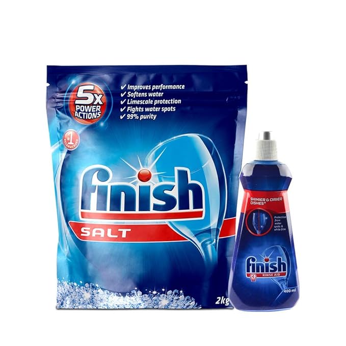 Finish Dishwasher Salt 2kg and Finish Rinse Aid, Shine & Dry 400 ml