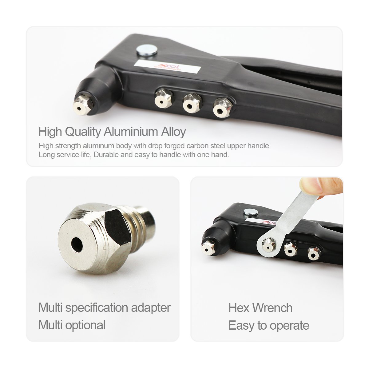 Professional Pop Rivet Gun Kit with 60 Metal Rivets and Wrench