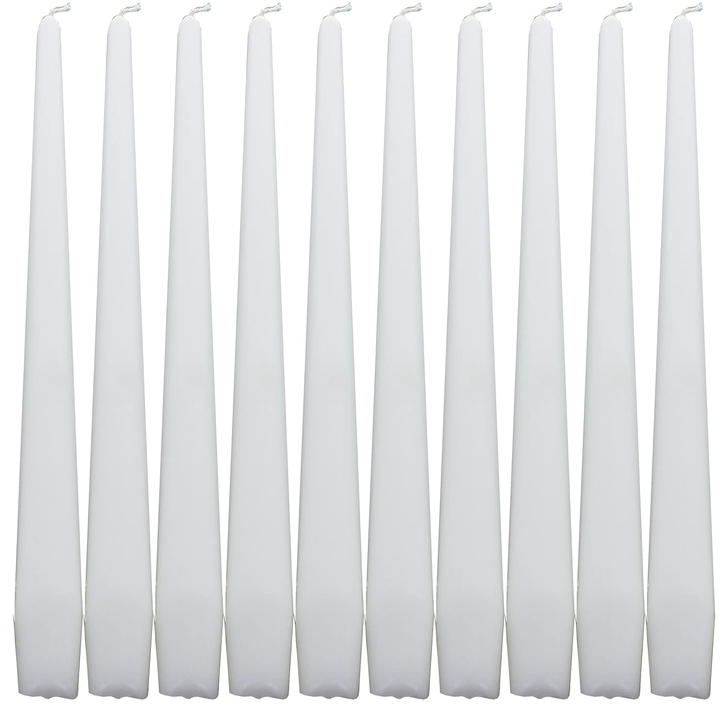 Deli Supplies Dinner Party Christmas Table Decor Bistro Candles Non Drip Tapered 9” 24cm Tall Taper Candle 7 Hour Burn Time Smokeless and Dripless Quality Wax (White, 10)