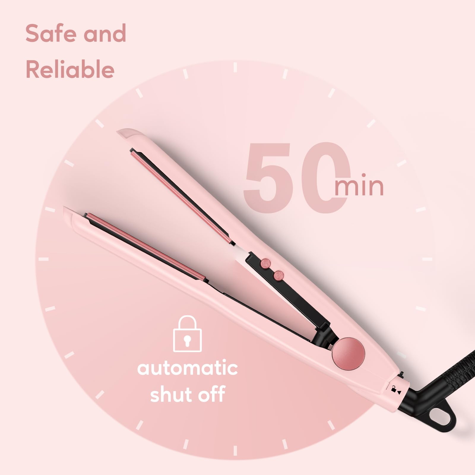 Terviiix Mini Hair Straightener Adjustable Temp, Travel-Size Mini Flat Iron, Mini Flat Irons for Short Hair/Curls Bangs, Ceramic Portable Small Hair Curler, Dual Voltage, Auto-Off, 1/2\'\', Matte Pink
