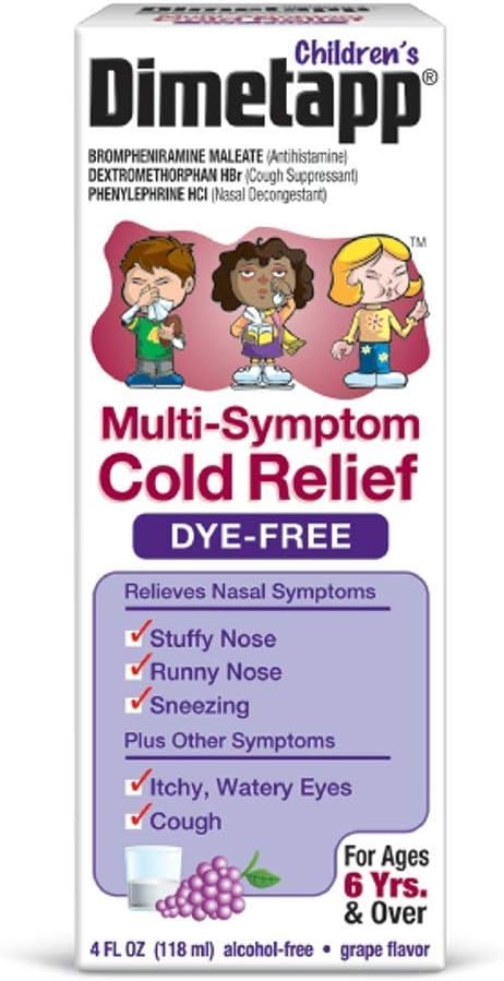 Dimetapp Children's Multi-Symptom Relief Liquid Dye-Free Grape Flavor - 4 oz, Pack of 4
