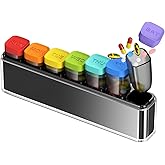 Weekly Pill Organizer 1 Time a Day, HIONXMGA Portable Detachable Travel Pill Box 7 Day, Large Once Daily Pill Holder Case, Color-Coded Dispenser for Vitamin Medicine Supplement Fish Oil, Clear