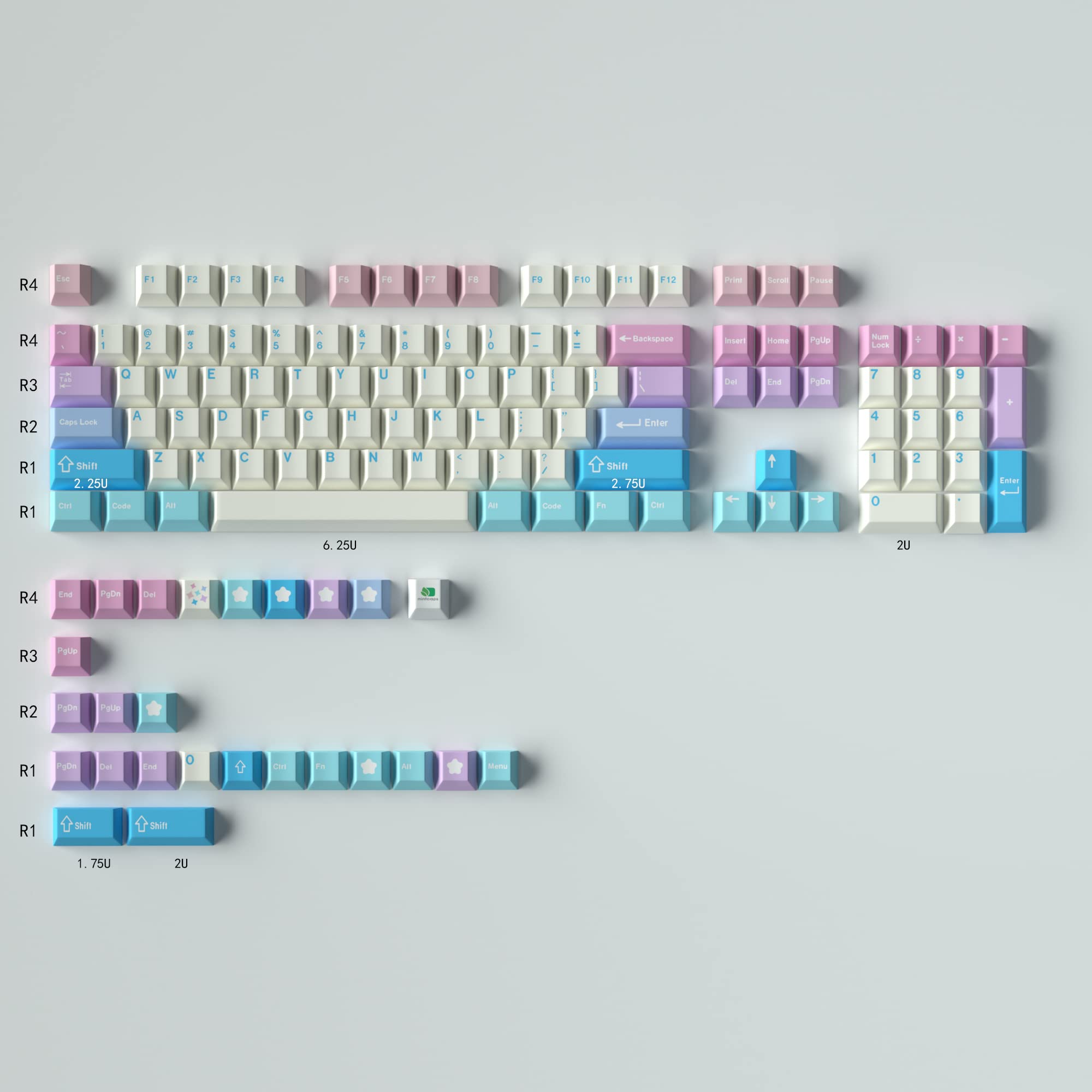 Mintcaps PBT Keycaps 130 Keys Fairy Cherry Profile Custom Keyboard Colorful Dye-Sub Keycaps Full Set for Cherry Gateron MX Switches Mechanical Keyboard, White Pink Purple