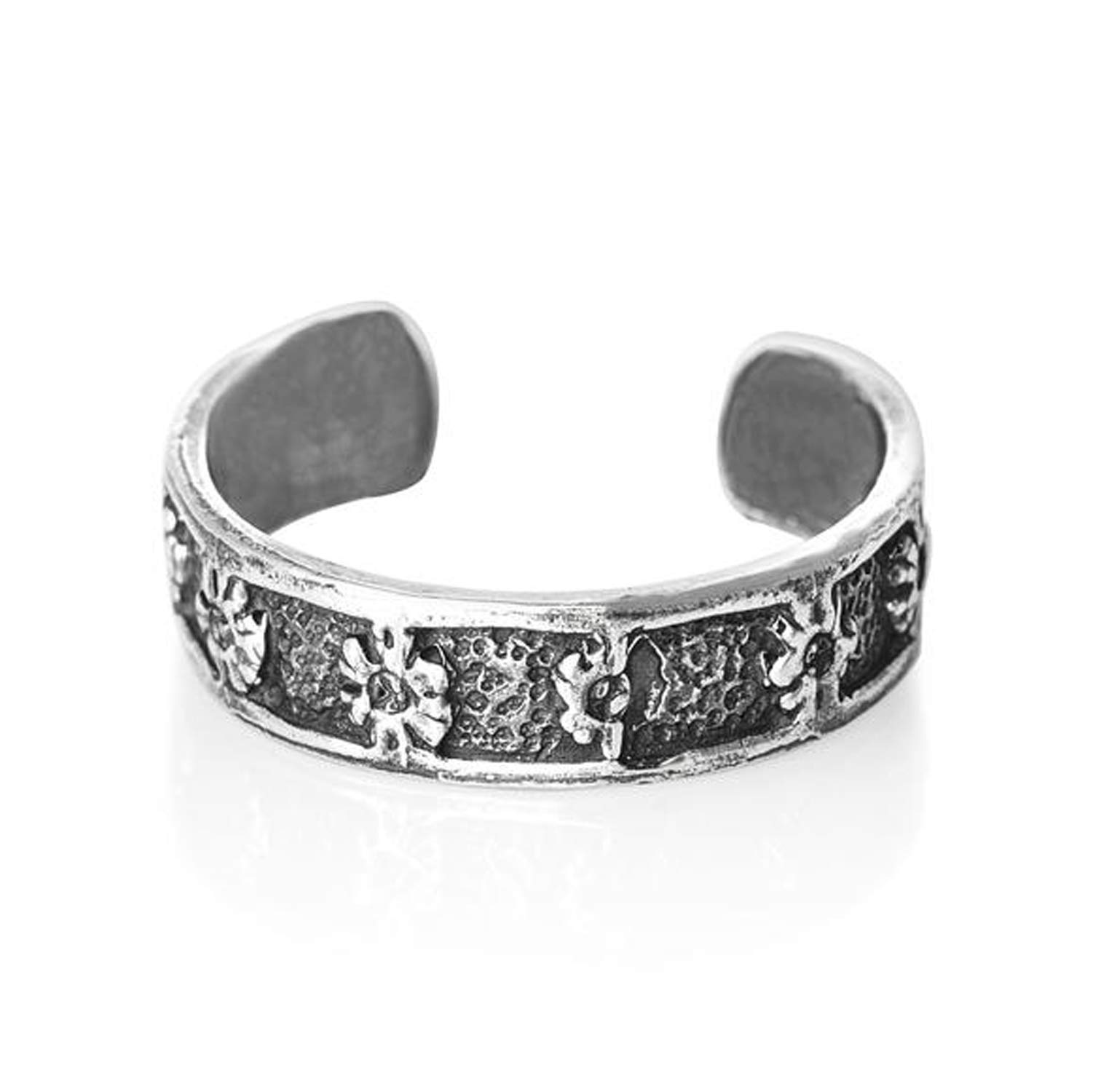 Embossed Flowers Toe Ring for Women - Adjustable - 925 Sterling Silver