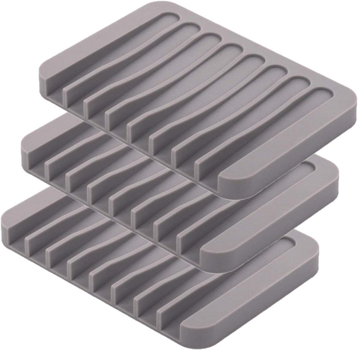 ComSaf Bathroom Silicone Soap Dish Holder, Soap Lift Tray for Shower/Bathroom/Kitchen Grey, Pack of 3