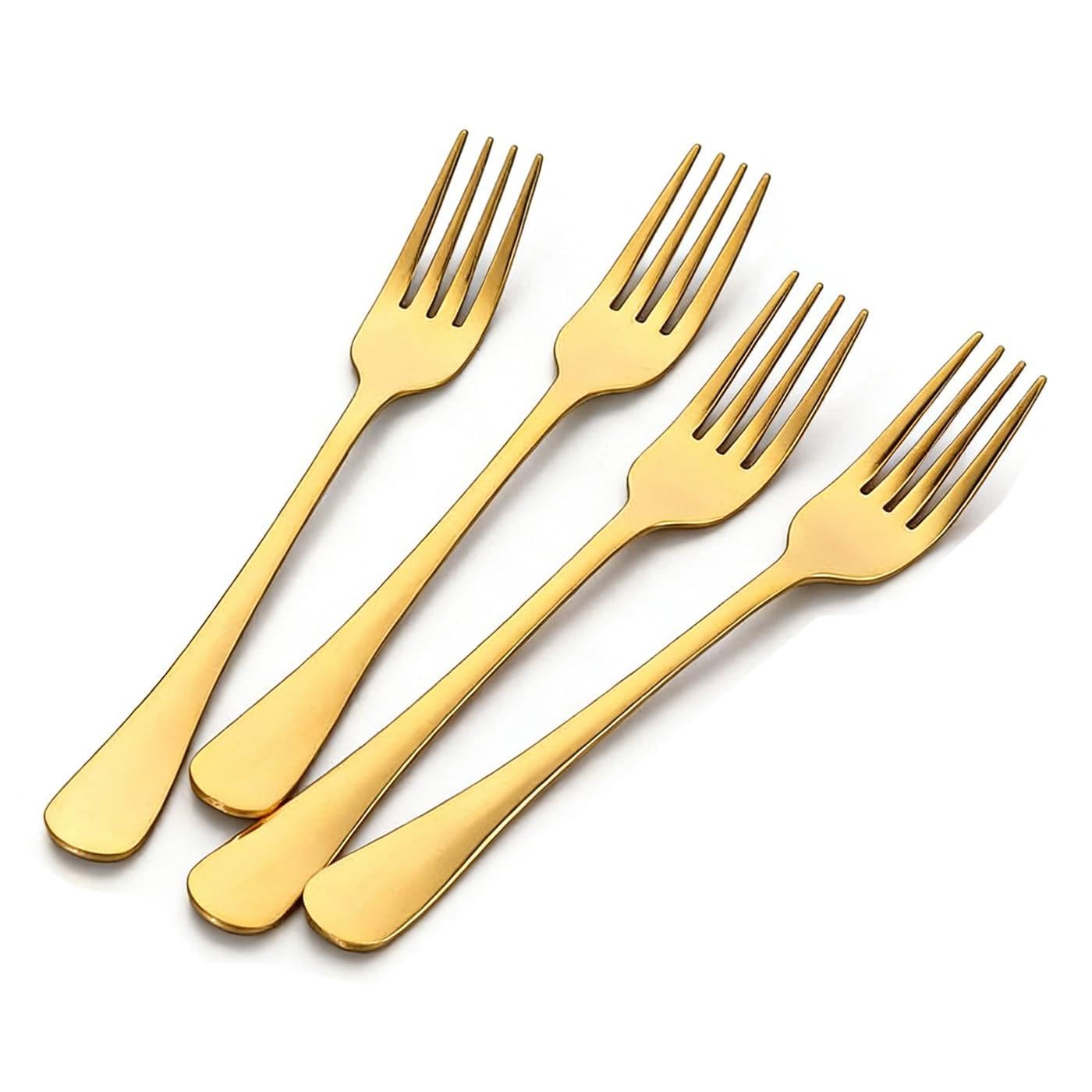 SUNSENGEUR 12-Piece Gold Stainless Steel Dessert Forks - Heavy Duty 7.3 Inch, Mirror Polished for Weddings, Restaurants, Everyday Use