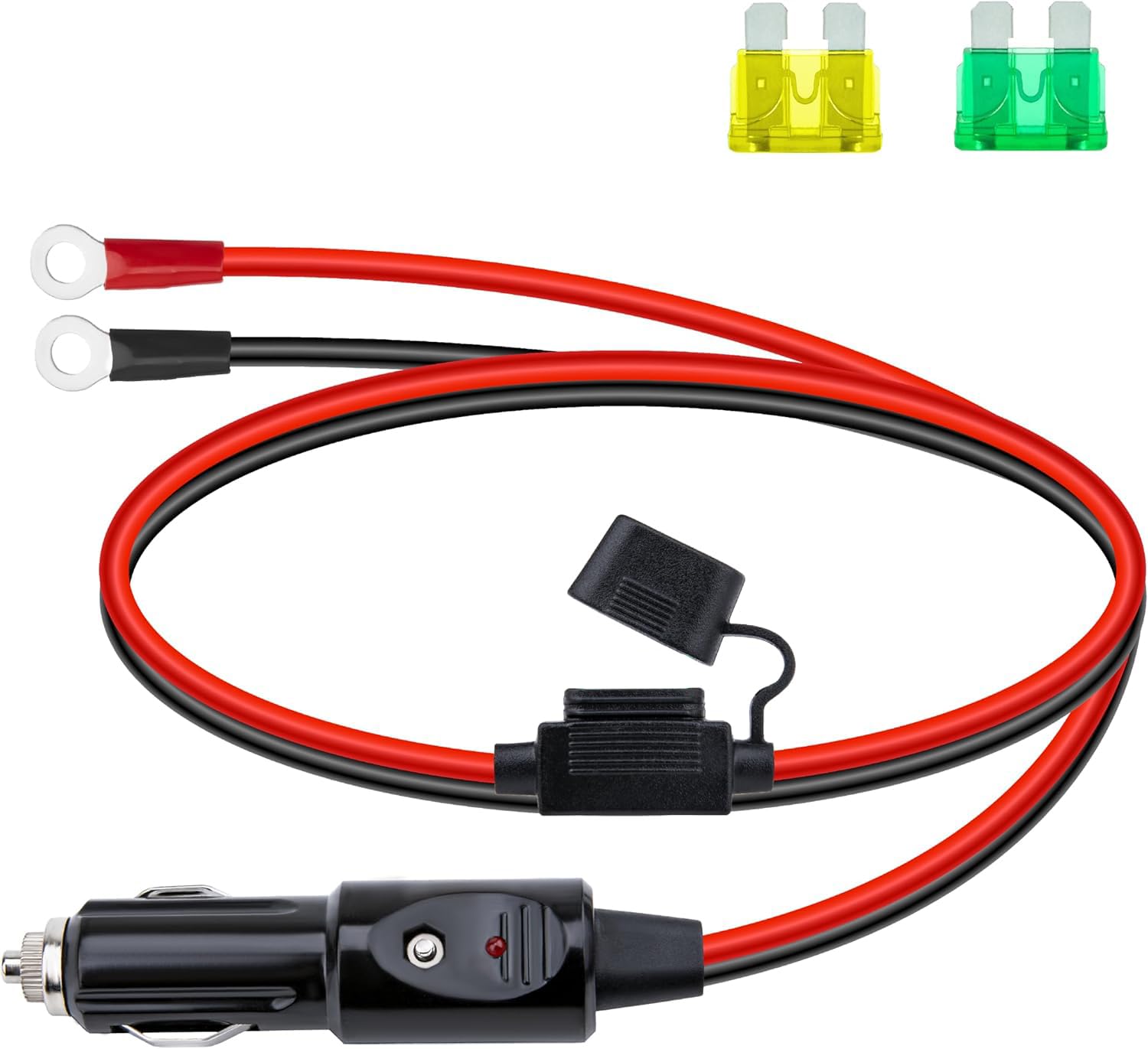 Photo 1 of 12 AWG Heavy Duty Cigarette Lighter Plug, 3.3 FT Cigarette Lighter Male Plug Adapter Cable with LED Lights and Fuse Box (20 A, 30A), Male Cigarette Lighter Plug, Car Accessories for Inverter, Air Pump