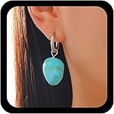 TseanYi Large Turquoise Dangle Earrings Irregular Turquoise Hoop Earrings Blue Turquoises Stone Earring Lightweight Chunky Bead Huggie Earring Charm Jewelry for Women