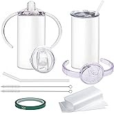 Rommeka Sublimation Blanks Skinny Sippy Cups, 12oz Spill Proof Stainless Steel Insulated Tumbler with Lid and Straw, Double Wall Water Bottle with Handle for Kids and Children