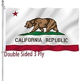 California Republic State Flag Double Sided 3x5 Outdoor Heavy Duty 3 Ply Cali Bear Flags with Durable Canvas Header and ​2 Brass Grommets Vivid Colors CA Flags