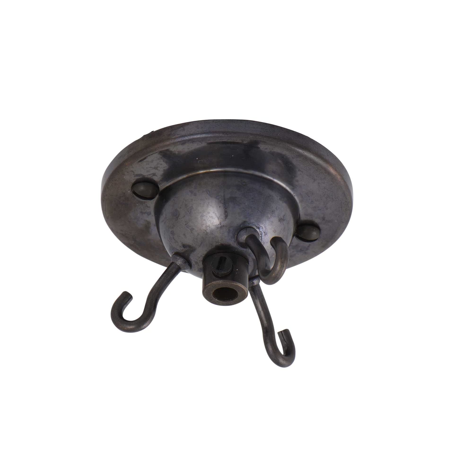 ElekTek 3 Hook Ceiling Rose Plate Light Fitting Glass Shade Chandelier with Cord Grip Screws (Bronze)