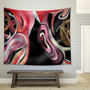 Texture, Background and Colorful Image of an Original Abstract Painting Composition,Oil on Canvas - Fabric Wall Tapestry Home Decor - 51x60 inches
