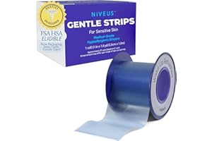 Niveus Gentle Silicone Tape Strips - Dentist Developed, Clear Soft Perforated Silicone Adhesive, FSA HSA Approved, for Sensitive Skin (1 in x 4.9 ft) (Blue Tape)