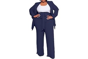 IyMoo Plus Size Suits for Women Business Open Front Long Sleeve Blazer Elastic Waist Solid Straight Leg Pant Set Suits