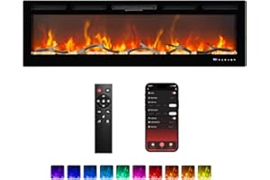 Klysiora Smart Electric Fireplace with Remote Control & Alexa/WiFi, 60 Inch Wall Mount/in Wall Recessed Insert Black Electric Fireplace-13+12 Realistic Ember Color/Flame Options,1500W Heater