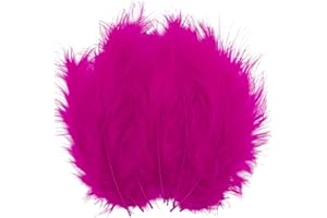 LWINGFLYER 100pcs Rose Pink Fuchsia Feathers Fluffy Turkey Marabou Feathers 4-6 Inches for Crafts Dream Catcher Fringe Trim Colored Feathers Fly Tying Material