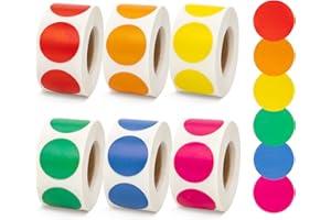 RACETOP 3000 Pcs 3/4" Round Color Coding Labels Stickers Circle Colored Dot Stickers Includes 6 Rolls, 500 Count Each