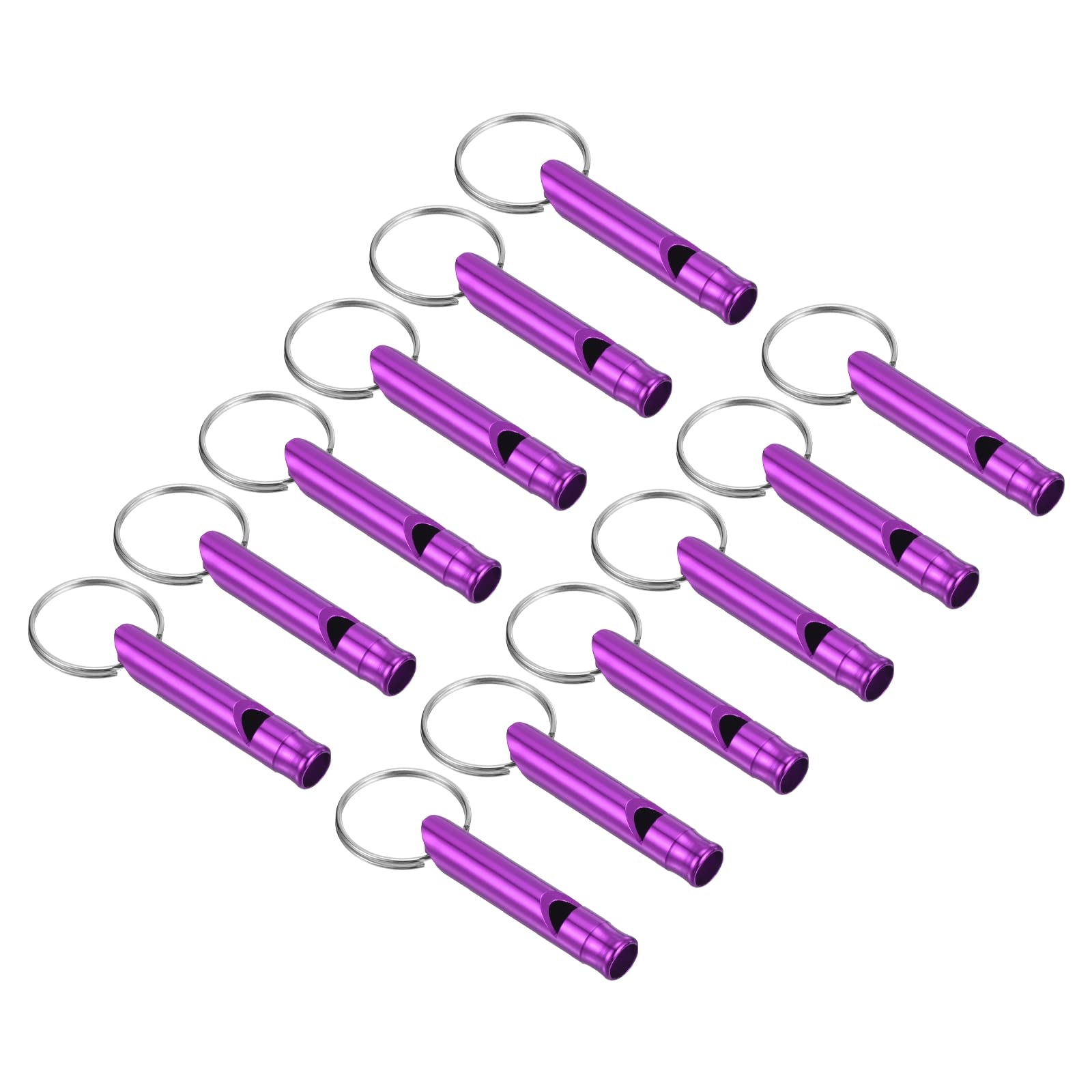 PATIKIL Emergency Whistles, 12 Pack Safety Whistle with Keychain Loud Sound Aluminum Outdoor Survival Whistle for Camping Hiking, Purple